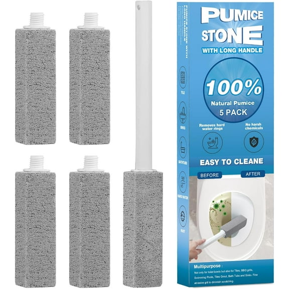 5 Packs Pumice Cleaning Stone with Extra Long Handle, Pumice Stone for Toilet Bowl Clean for Cleaning Toilets, Bathtubs, Grills, Swimming Pools, Sinks