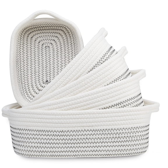 5 Packs Rectangular Storage Basket with Handles Soft Cotton Weave Baskets Woven Desktop Organizer Bins Cotton Rope Storage Basket Set Modern Minimalist Living Room Snack Sundries Sorting Cubes