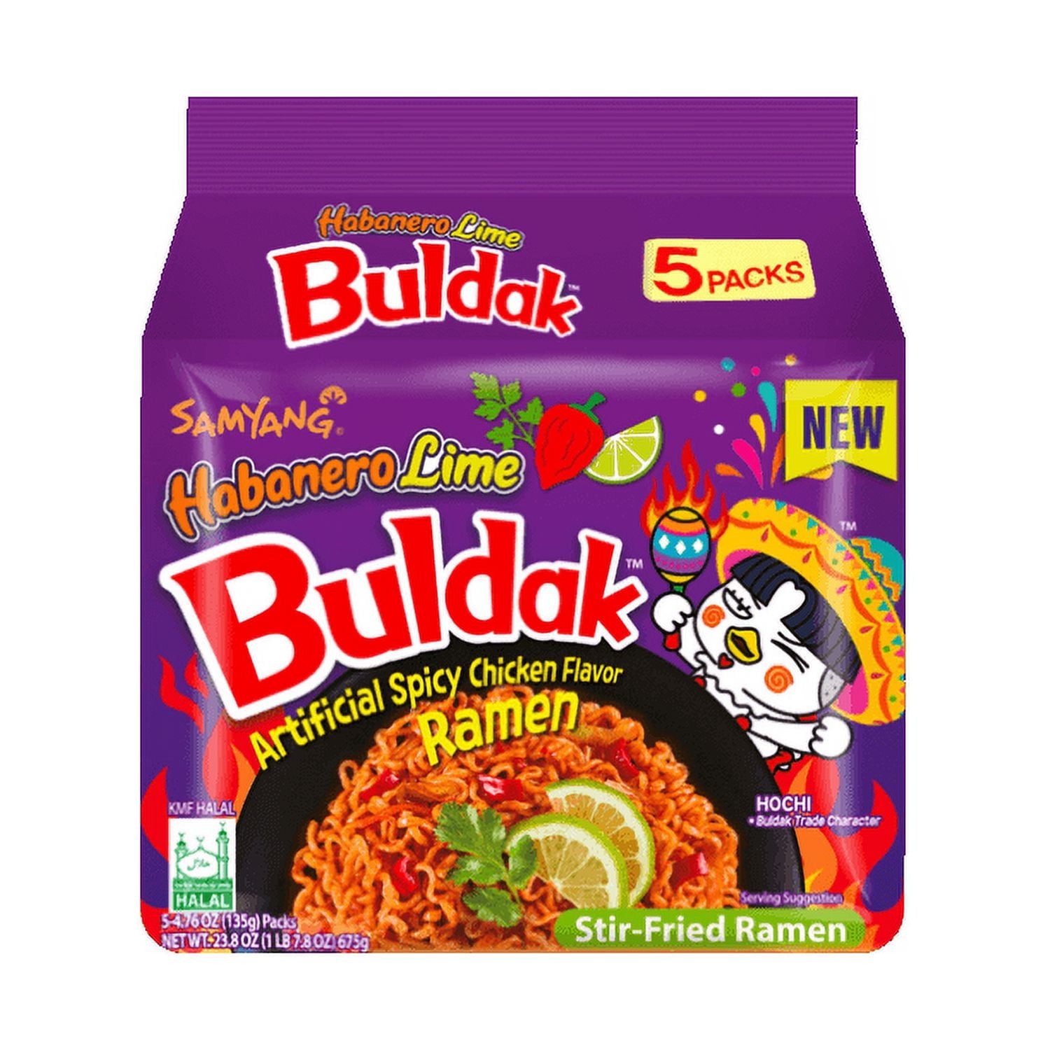 5 PacksSamyang Buldak Habanero Lime Flavor Ramen Stir-Fried Korean Hot Noodle Challenge