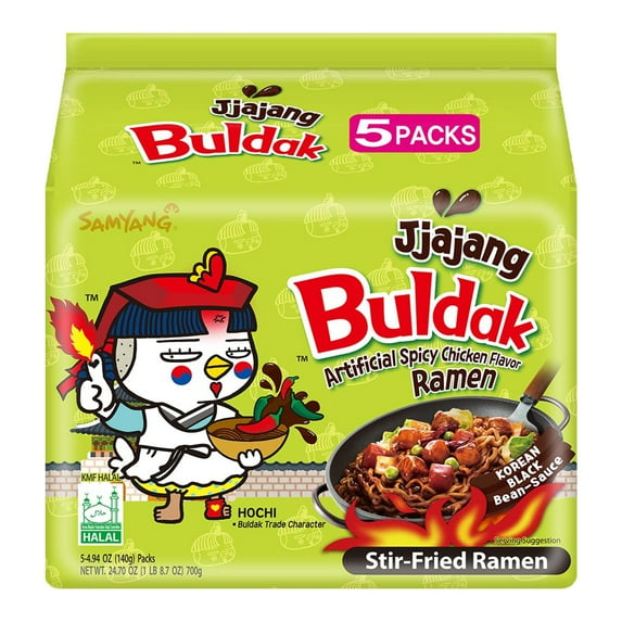 【5 Packs】Samyang Buldak Jjajang Hot Chicken Flavor Ramen Stir-Fried Korean Hot Noodle Challenge