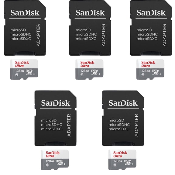 5 Packs SanDisk 128GB Ultra UHS-I microSDHC Memory Card with SD Adapter