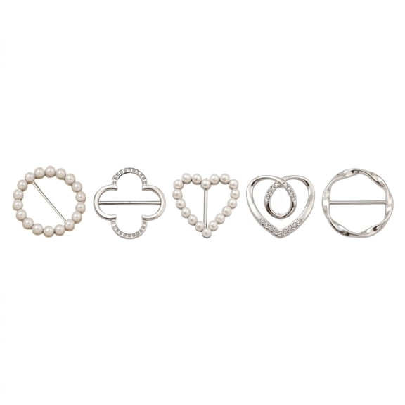 5 Packs Scarf Rings,Multi-Style Rhinestone & Pearl Shirt Clips for Women