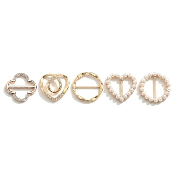5 Packs Scarf Rings,Multi-Style Rhinestone & Pearl Shirt Clips for Women