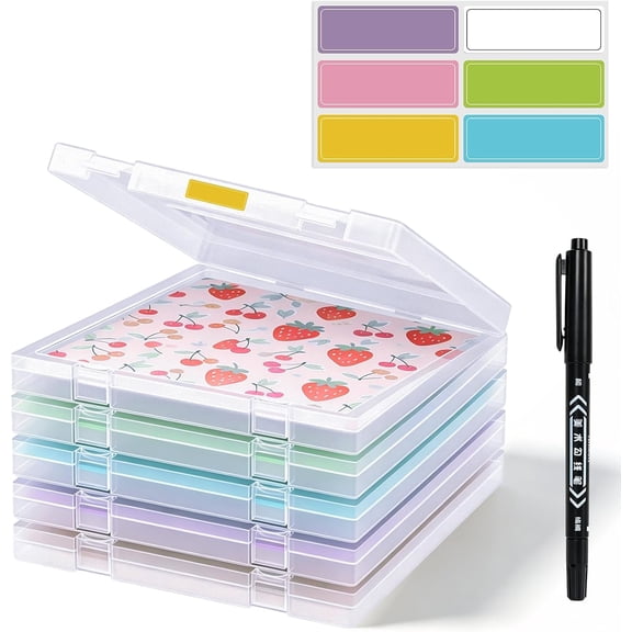 5 Packs Scrapbook Paper Storage, Stackable Plastic File Storage Box Set with Sticky Index Tabs, Lager Sizes Craft Organizer Storage, U-Shaped Locking Mechanism, Ideal for Document Organizer
