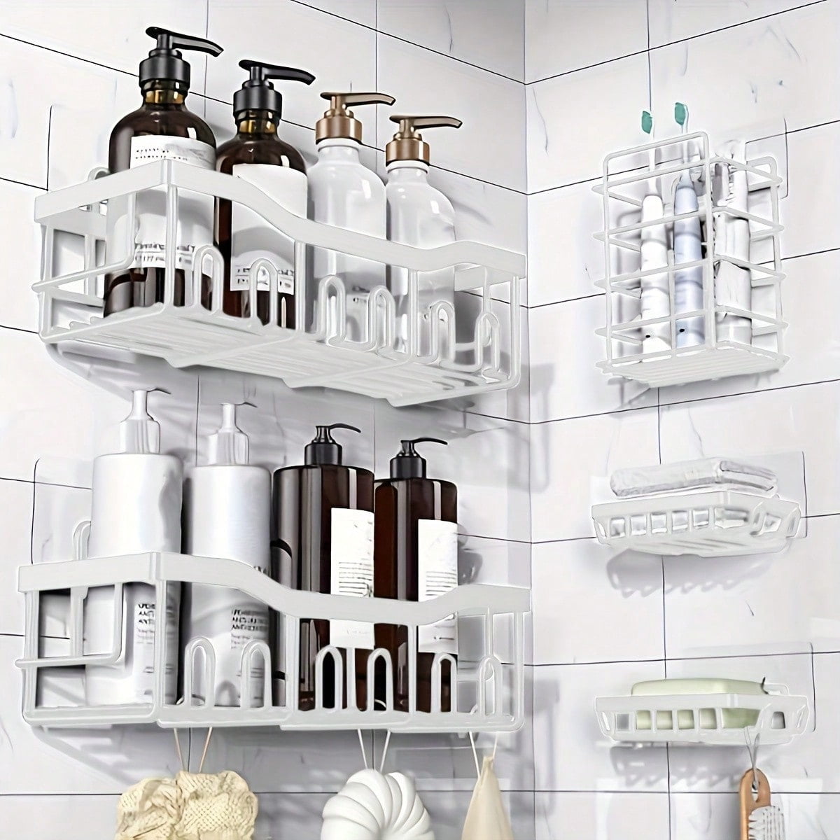 Double Layer Shower Caddy Shelf - Suction Cup Wall Mounted Organizer For Bathroom