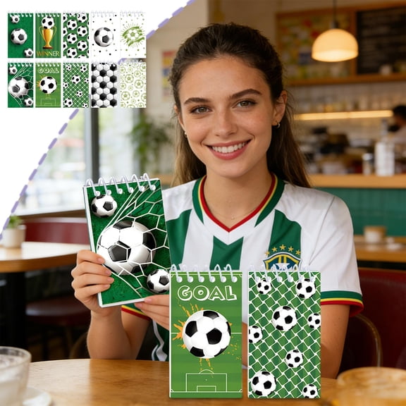5 Packs Soccer Mini Notebook Bulk Pack, 10 Pocket Notepads with Sport Design, Spiral Bound Small Notepad for Journaling, Gifts, Party Favors, Office Supplies, Score Tracker, Travel & Field Notes