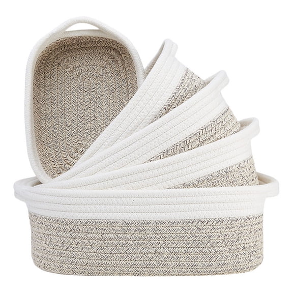 5 Packs Soft Cotton Weave Baskets Cotton Rope Storage Basket Set Rectangular Storage Basket with Handles Woven Desktop Organizer Bins Decorative Fabric Storage Cubbies for Bedroom Dresser Tops