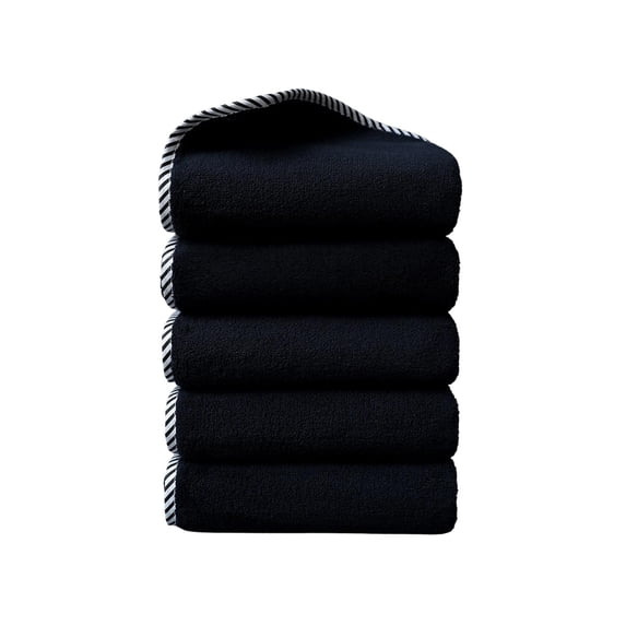 5 Packs Solid Color Cotton Bath Towels Premium Soft, Absorbent & Quick-Drying Towels for Bathroom, Gym, Spa & Hotel Use, Black