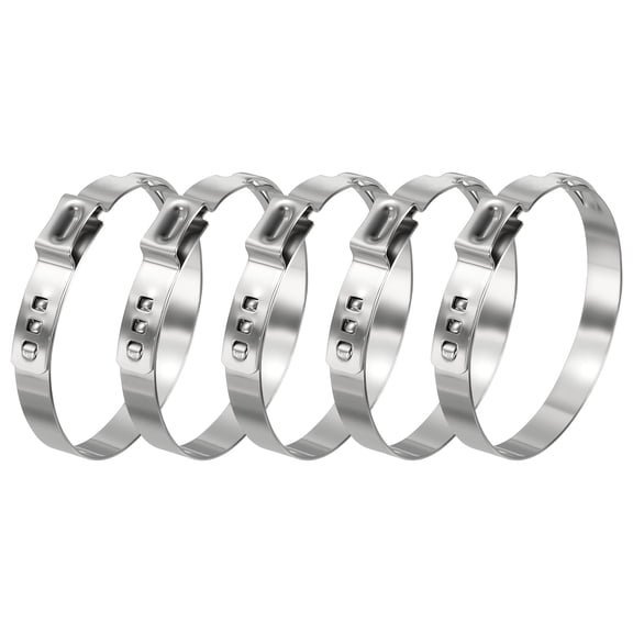 5 Packs Stainless Steel Single Ear Hose Clamps, Adjustable 53.5-62mm Heavy Duty Cinch Rings Crimp Pinch Fittings Tools, Ear Stepless Hose Clamp for Home Appliance Line, Plumbing