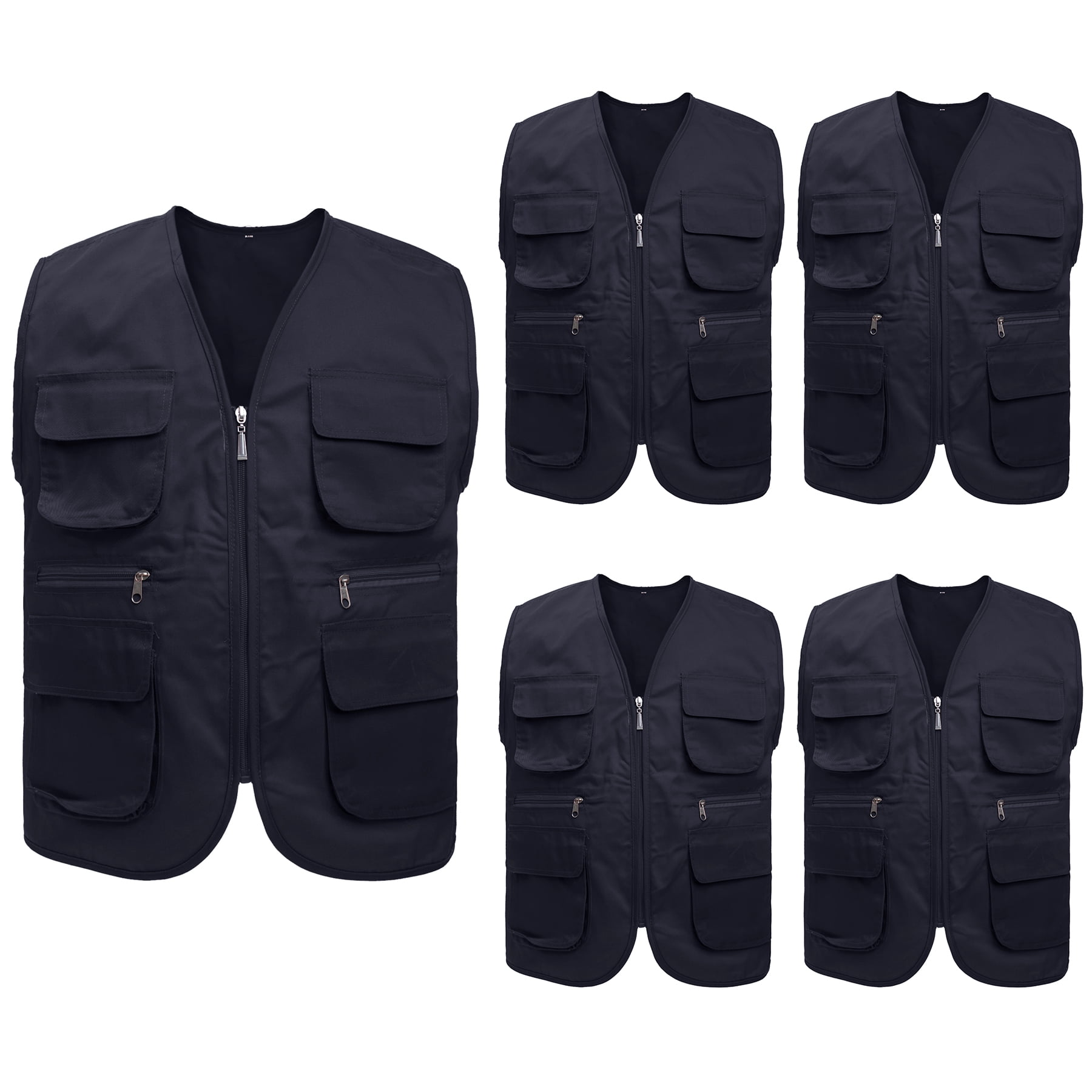 TOPTIE 5 Packs Supermarket Work Vest Volunteer Activity Event Waistcoat with Pockets-Black-2XL