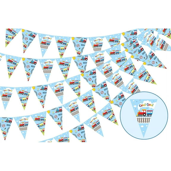 5 Packs Train Themed Pennant Banners, Railroad Sign Train Steam Choo Choo Triangle Flags, Train Theme Birthday Baby Shower Party Decorations Supplies Indoor Outdoor