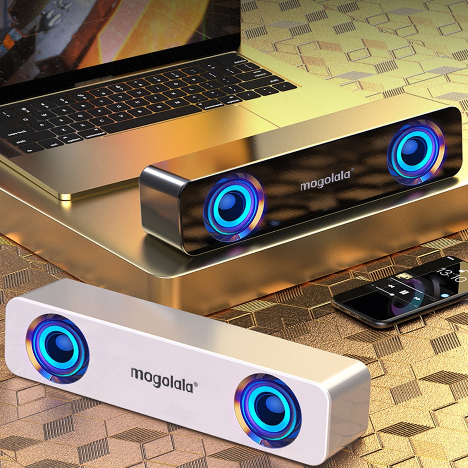 Sound Pack Computing 5 Packs USB Powered Wired Computer Speakers Stereo Sound Bar with 3.5mm ...