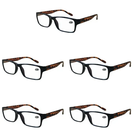 5 Packs Unisex Square Frame Blue Light Blocking Computer Reading Glasses Readers for Men Women +2.00