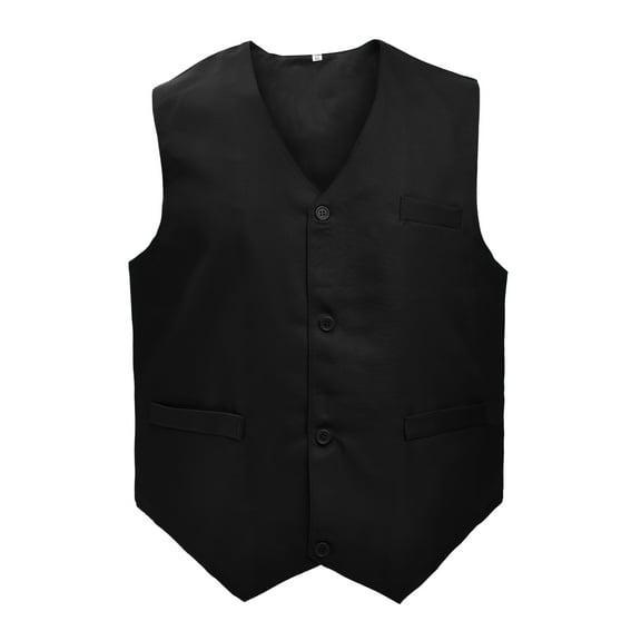 5 Packs Unisex Waiter Uniform Vest Bartender Waitress Botton Workwear with Pockets for Men Women-Black-2XL