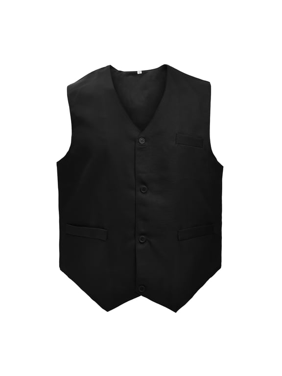 5 Packs Unisex Waiter Uniform Vest Bartender Waitress Botton Workwear with Pockets for Men Women-Black-3XL
