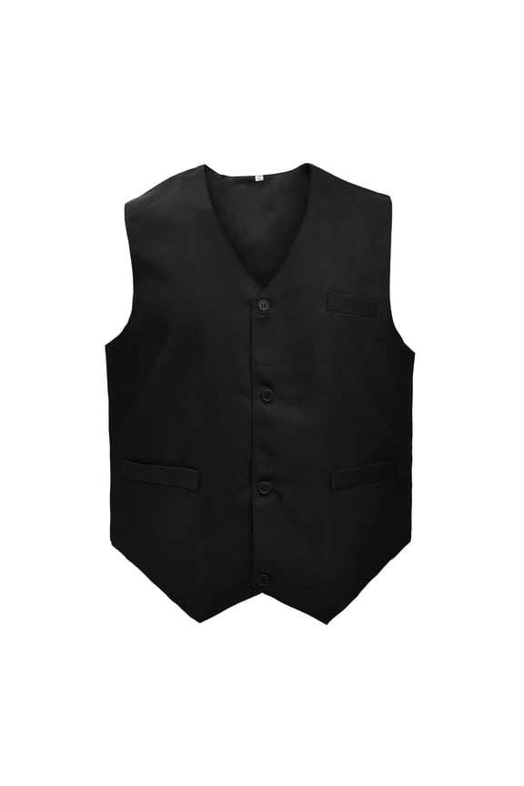 5 Packs Unisex Waiter Uniform Vest Bartender Waitress Botton Workwear with Pockets for Men Women-Black-L