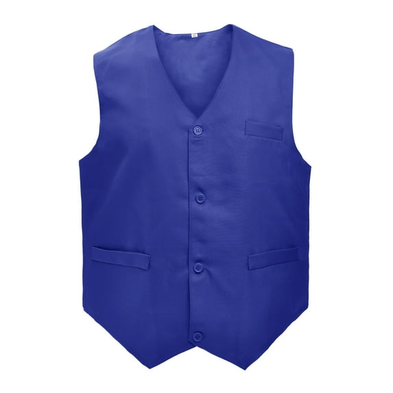 5 Packs Unisex Waiter Uniform Vest Bartender Waitress Botton Workwear with Pockets for Men Women-Blue-XL