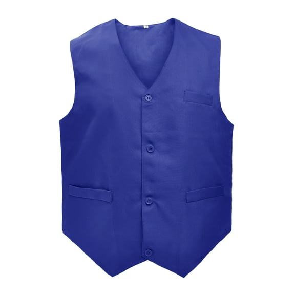 5 Packs Unisex Waiter Uniform Vest Bartender Waitress Botton Workwear with Pockets for Men Women-Blue-XL