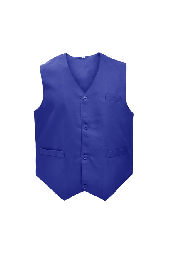 5 Packs Unisex Waiter Uniform Vest Bartender Waitress Botton Workwear with Pockets for Men Women-Blue-XL