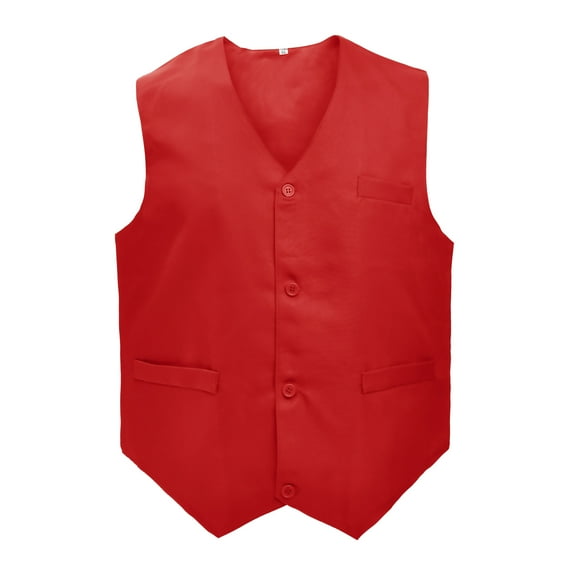 5 Packs Unisex Waiter Uniform Vest Bartender Waitress Botton Workwear with Pockets for Men Women-Red-XL