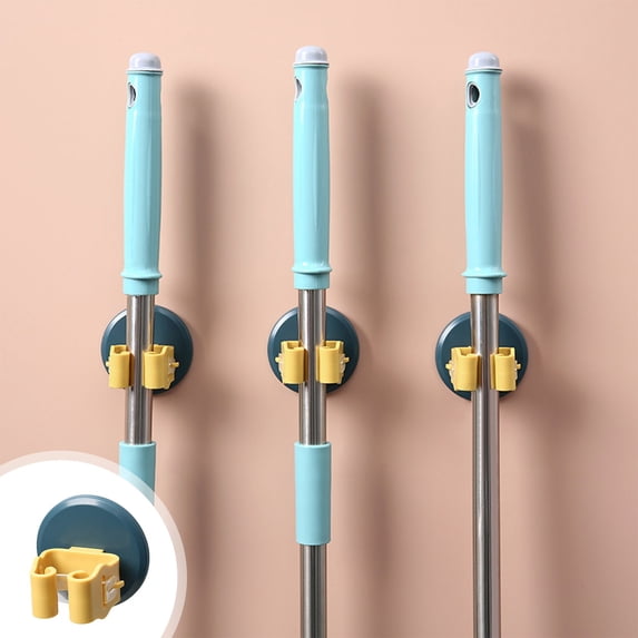 5 Packs Wall Mounted Brooms Rack, 2.95*2.36 Inch Broom Organizer Storage Tool Racks Plastic Heavy Duty Hooks Self Adhesive Solid Non-slip for Home Kitchen Garden Laundry Garage