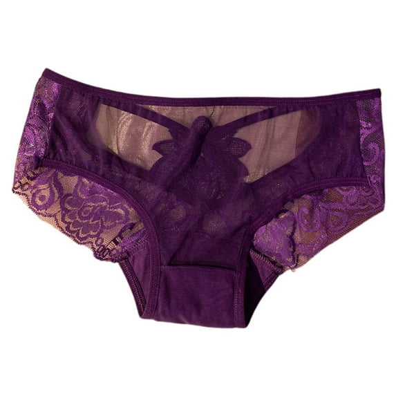 5 Packs Womens Underwear Cut Out Lace Low Rise Lift Traceless Pure Briefs Panties for Women One Size Purple