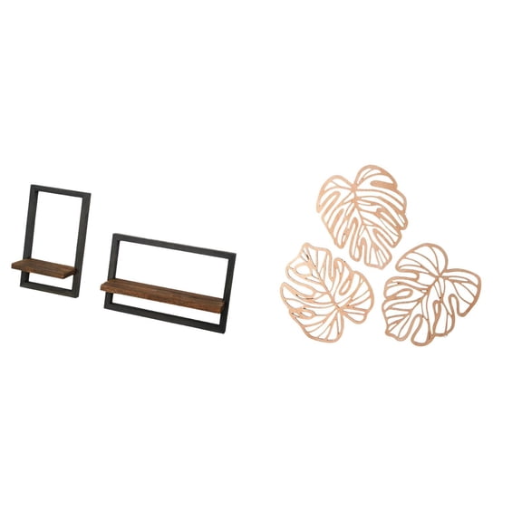 5 Packs Wooden Floating Shelves Palm Leaves Wall Decoration Jungle Decor Fine Woodwork for Kitchen TV Background Bedroom