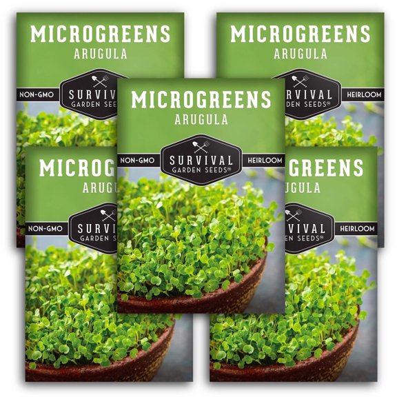 5 Packs of Arugula Seeds for Microgreens - Non-GMO Heirloom Full Sun Annual Vegetable