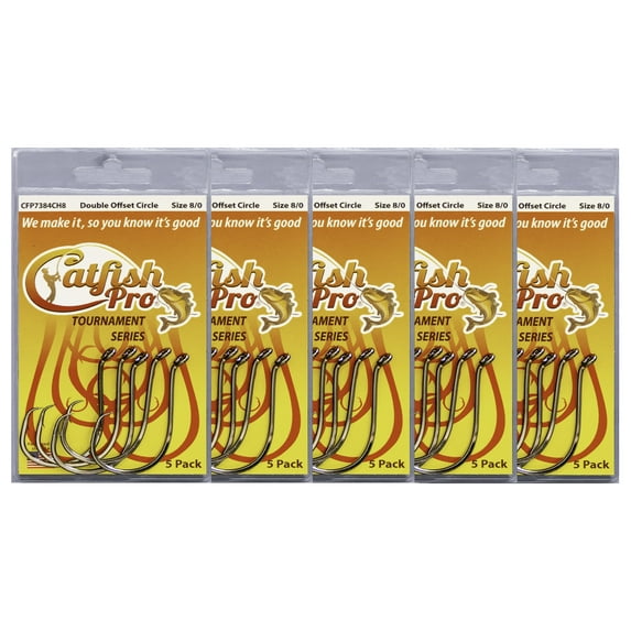 5 Packs of Catfish Pro Tournament Series Double Offset Circle Hooks Size 8/0
