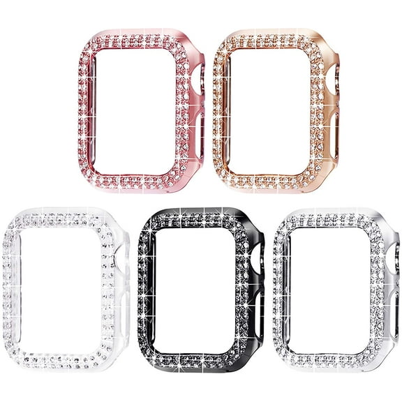 5 PacksS10 46MM  45mm Case Compatible with Apple Watch 9 8 7 Case, Bling Cover Diamond Bumper Protective Case for Apple Watch Series 9 Series 8 Series 7 45mm, RoseGold/Pink/Black/Silver/Clear