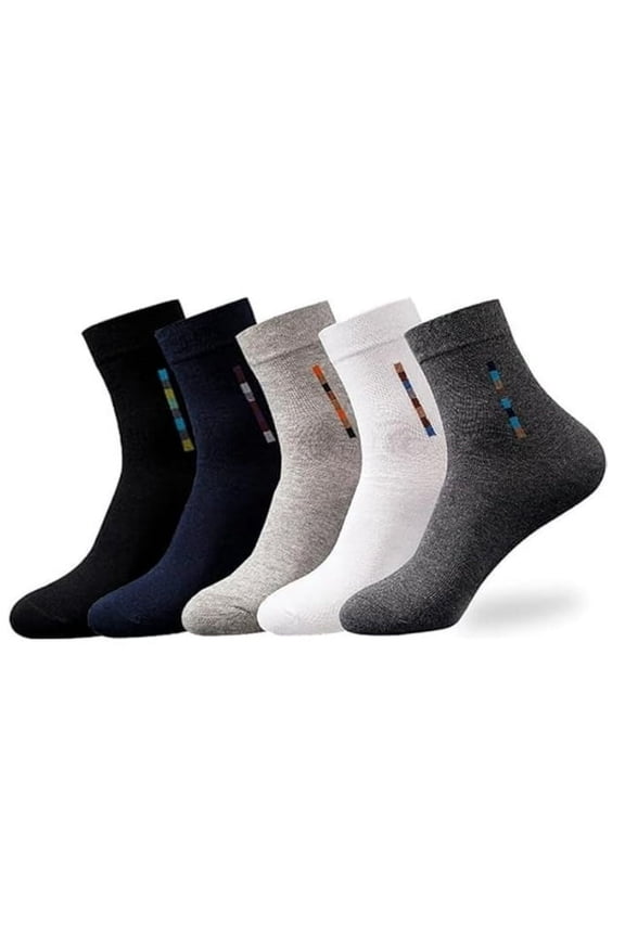 5 Pair 100% Cotton Men's Socks, Moisture-Wicking, Suitable for All Seasons, Striped Pattern in a Variety of Colors for Business Casual Wear