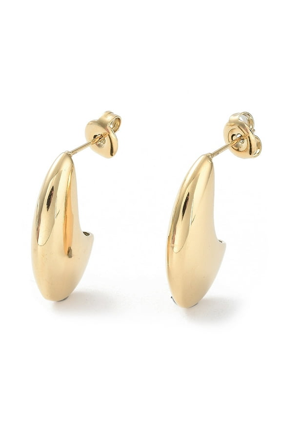 5 Pair 304 Stainless Steel Stud Earrings Crescent Moon Real 14K Gold Plated 22x5.5mm