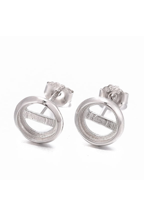 5 Pair Anti-Rhodium Plated 925 Sterling Silver Stud Earring Settings Flat Round Platinum 7.5x1.5mm Tray: 6mm Pin: 0.6mm