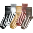 thumbnail image 1 of 5 Pair Athletics Cotton Crew Socks for Womens,Retro Novelty Striped Ankle Socks, 1 of 8