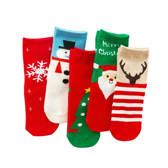 5 Pair Autumn Winter Warm Socks Christmas Cotton Stockings for Kids Children (12-14cm Foot Length)