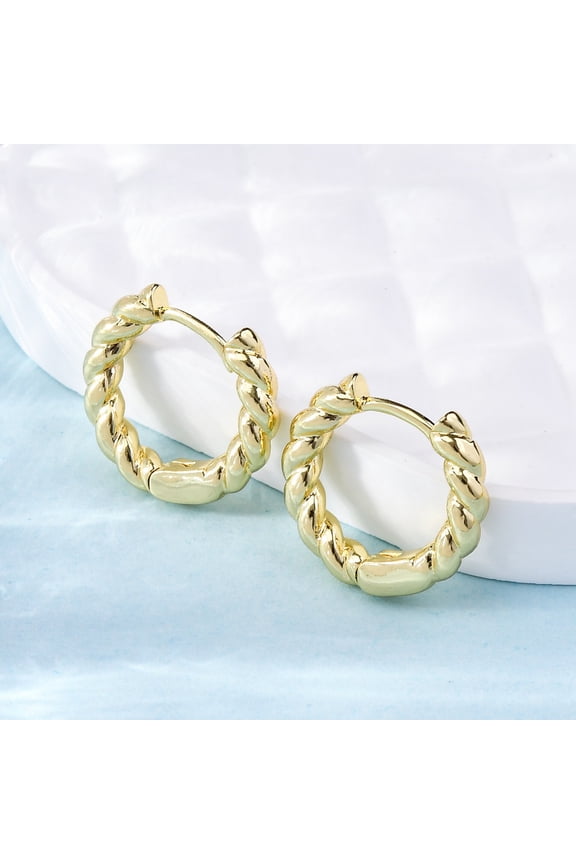 5 Pair Brass Twisted Rope Chunky Hinged Huggie Hoop Earrings for Women Cadmium Free & Nickel Free & Lead Free Real 18K Gold Plated 17x3mm Pin: 0.8mm