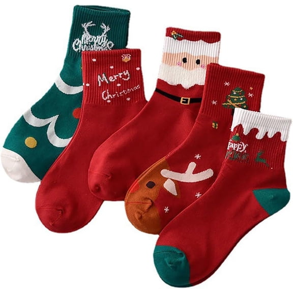 5 Pair Christmas Crew Socks for Womens, Cute Athletic Ankle Sock Soft Warm Girls Short Socks, for Winter Xmas Sock Present