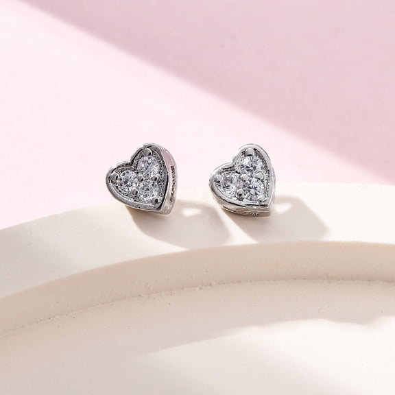 5 Pair Clear Cubic Zirconia Heart Stud Earrings Long-Lasting Plated Brass Jewelry for Women Cadmium Free & Lead Free Real Platinum Plated 4x4.5mm Pin: 1mm