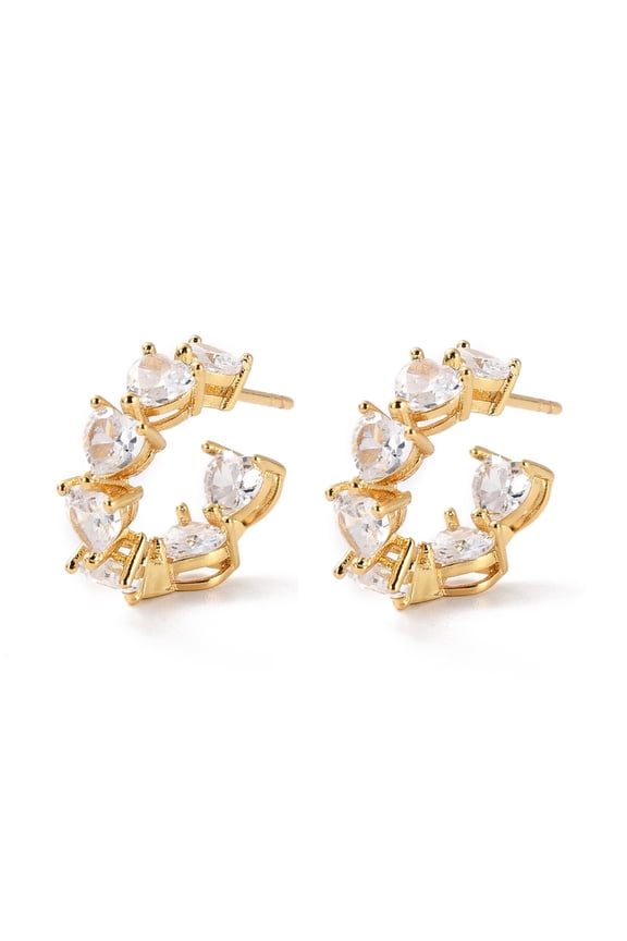 5 Pair Clear Cubic Zirconia Open Hoop Earring Half Hoop Earrings C-shape Stud Earrings Cadmium Free & Lead Free 16.5x4.5mm Pin: 0.9mm