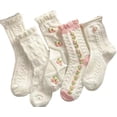 thumbnail image 1 of 5 Pair Cute Women's Cottagecore Lace Ruffle Ankle Socks - Cable Knit Cotton Coquette Aesthetic Socks, 1 of 7