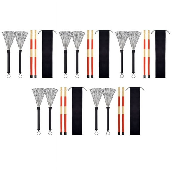 5 Pair Drum Brushes Retractable Wire Brushes Drums Drum Sticks Brush + 5 Pair Rods Drum Brushes Sticks Drum Stick Set,As shown