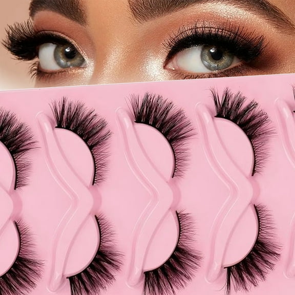 5-Pair False Eyelashes for a fox-eye look, creating a natural makeup effect, suitable for beginners, D-curl, everyday lash lengthening, easy to apply.