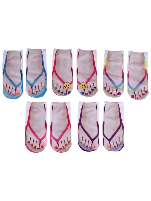 5 Pair Flip Flop Socks 3D Pattern Manicure Print Funny Hidden Comfort Running Women Personalized Low Cut Ankle