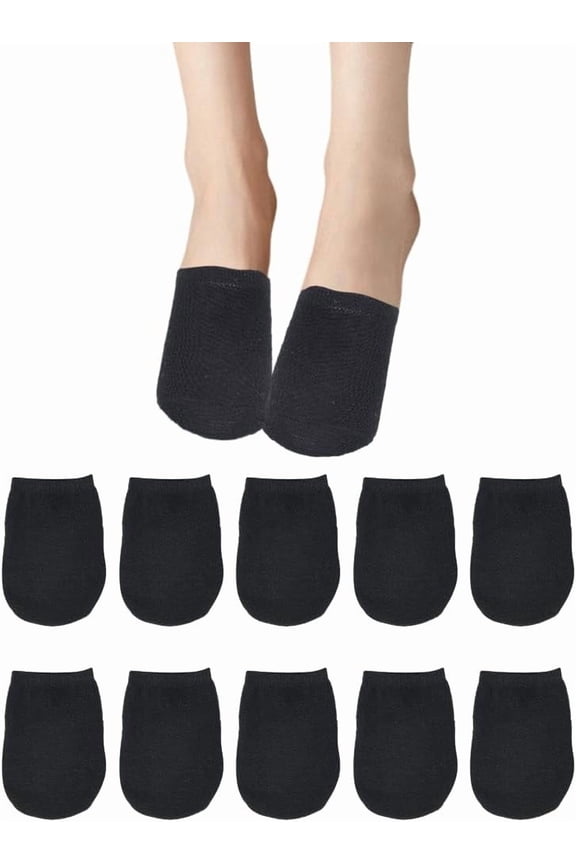 5 Pair Half Socks 115x85x1.5mm Black Polycotton Toe Topper Non Slip Low Cut Socks for Women clogs slippers and high heels Polycotton