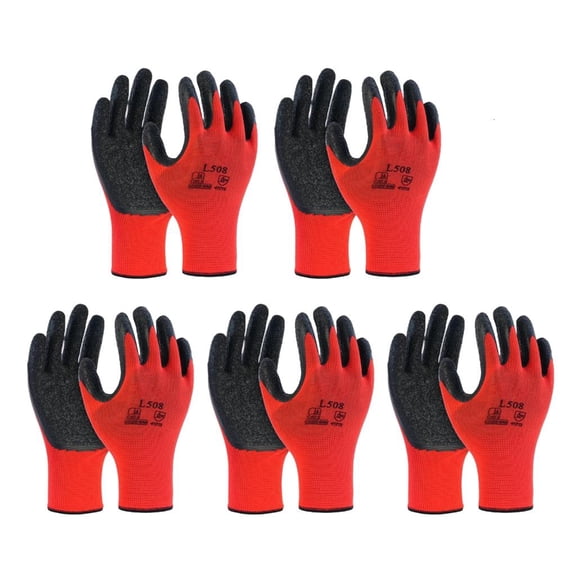 5 Pair Heavy Duty Nylon Gloves with Latex Coating Nonslip Grip for Industrial Cleaning Outdoor Work Mechanical Repair