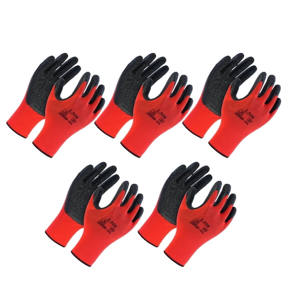 5 Pair Heavy Duty Nylon Gloves with Latex Coating Nonslip Grip for Industrial Cleaning Outdoor Work Mechanical Repair