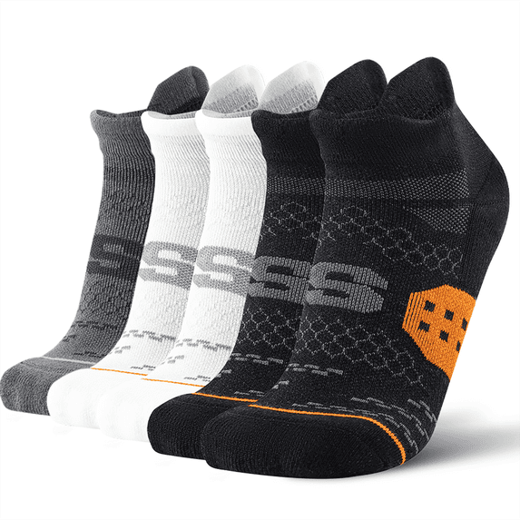 5-Pair Men's Athletic Socks, Quarter Socks, Arch Support & Pull Tab - Moisture-Wicking Terry Cushion, Durable Comfort (Multi-Color) Ankle Socks, Cotton Blend