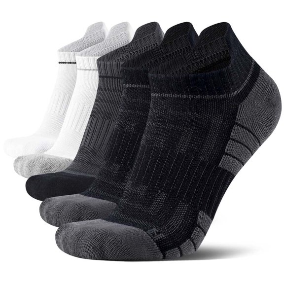 Mqamex Men's Athletic No Show Socks 5 Pairs,Cushioned Ankle Socks Arch Support,Size 9.5-12.5