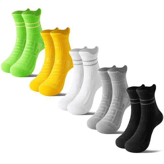 Mqamex 5 Pairs Men's Crew Sports Socks,Moisture-Wicking Terry Cushion(Multi-Color)6-14