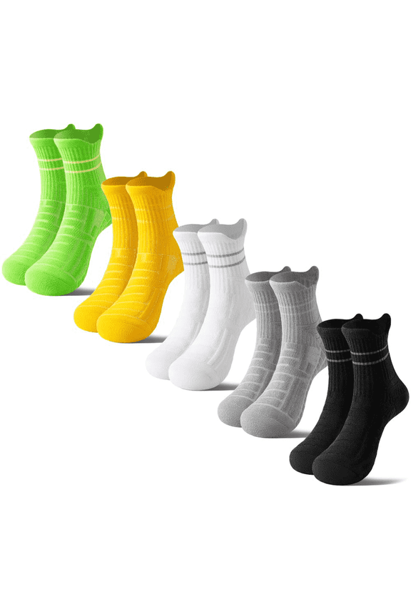 5 Pairs Men's Crew Sports Socks,Moisture-Wicking Terry Cushion(Multi-Color)6-14